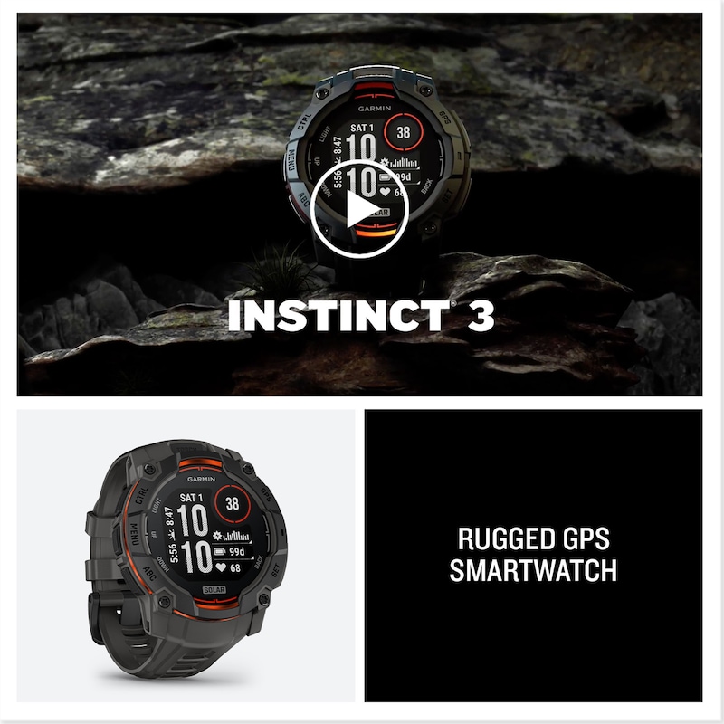 Main Image 8 of Garmin Instinct 3 50mm Solar Black Bezel & Charcoal Silicone Strap Smartwatch