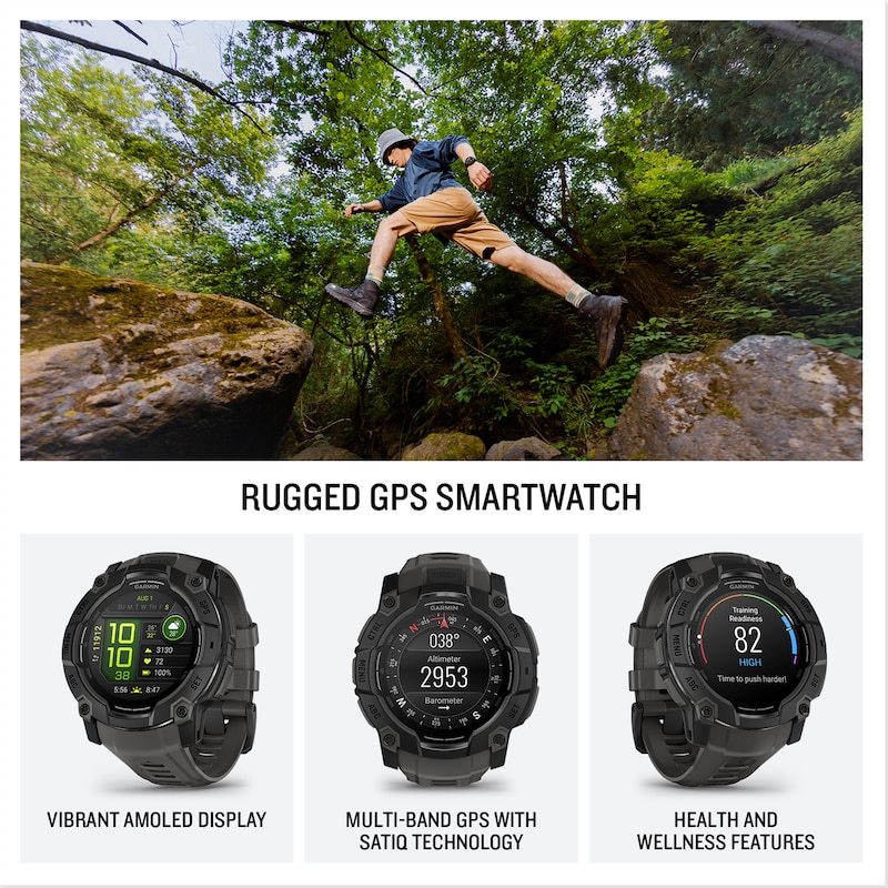 Main Image 2 of Garmin Instinct 3 50mm Amoled Black Bezel & Charcoal Silicone Strap Smartwatch