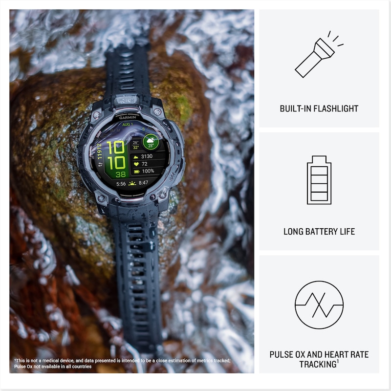 Main Image 3 of Garmin Instinct 3 50mm Amoled Black Bezel & Charcoal Silicone Strap Smartwatch