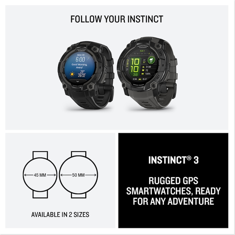 Main Image 7 of Garmin Instinct 3 50mm Amoled Black Bezel & Charcoal Silicone Strap Smartwatch