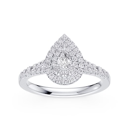 Platinum 0.50ct Diamond Pear Shaped Double Halo Ring