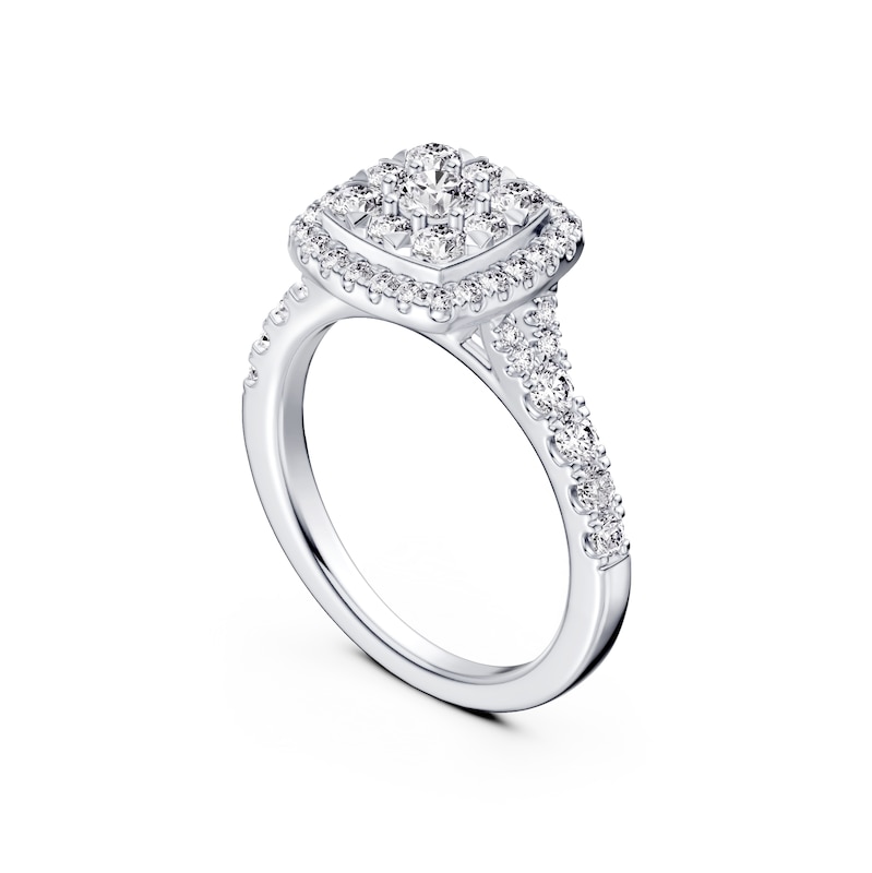 Main Image 3 of Platinum 1ct Diamond Cushion Shaped Halo Ring