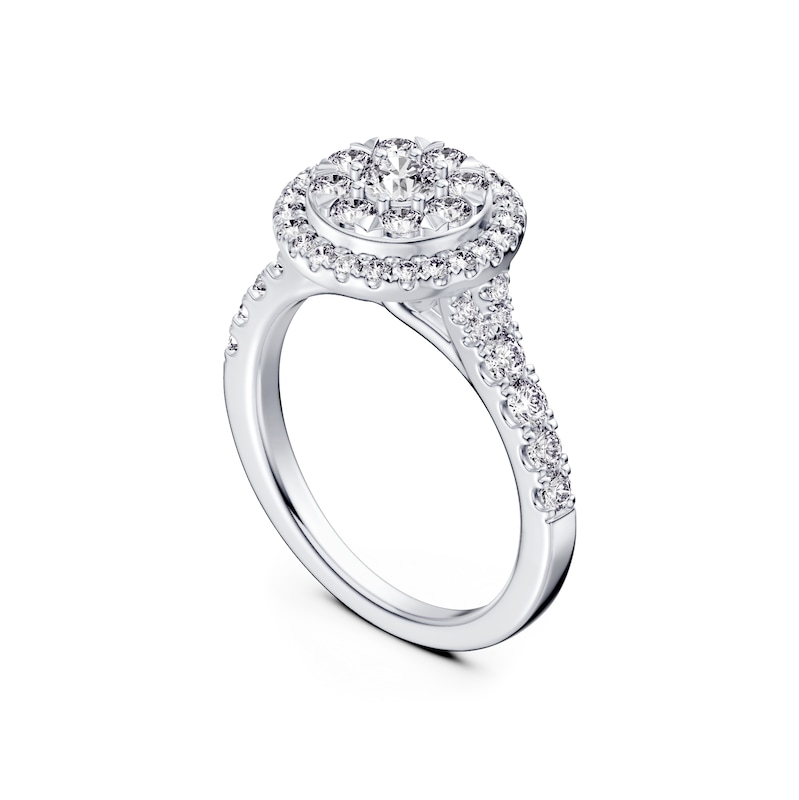 Main Image 3 of Platinum 1ct Diamond Oval Shaped Halo Ring