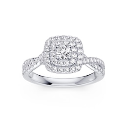 Platinum 0.75ct Diamond Twisted Shoulder Halo Ring