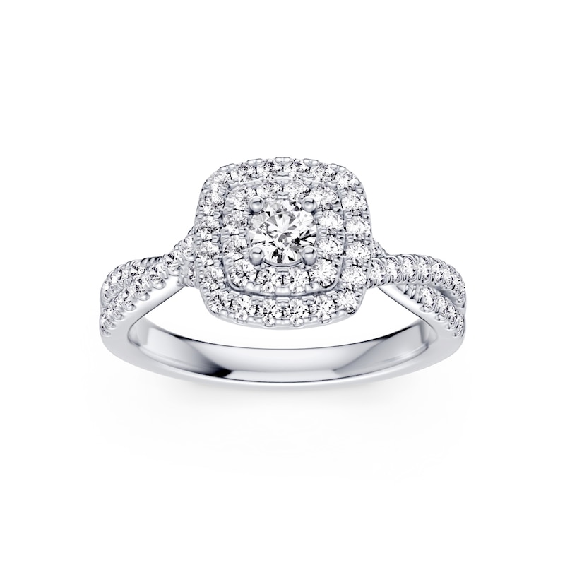 Main Image 1 of Platinum 0.75ct Diamond Twisted Shoulder Halo Ring