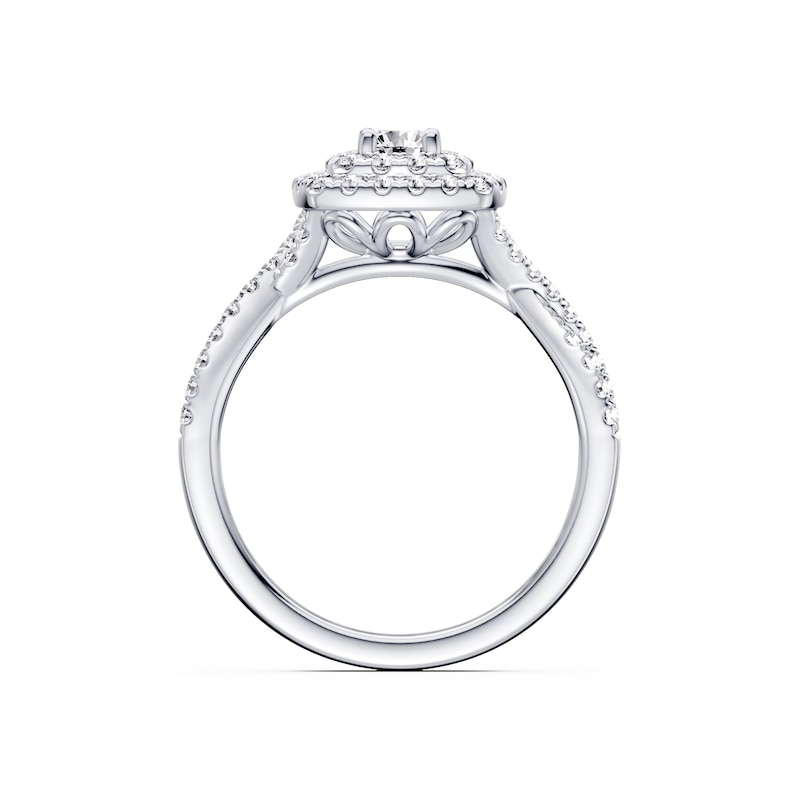 Main Image 2 of Platinum 0.75ct Diamond Twisted Shoulder Halo Ring