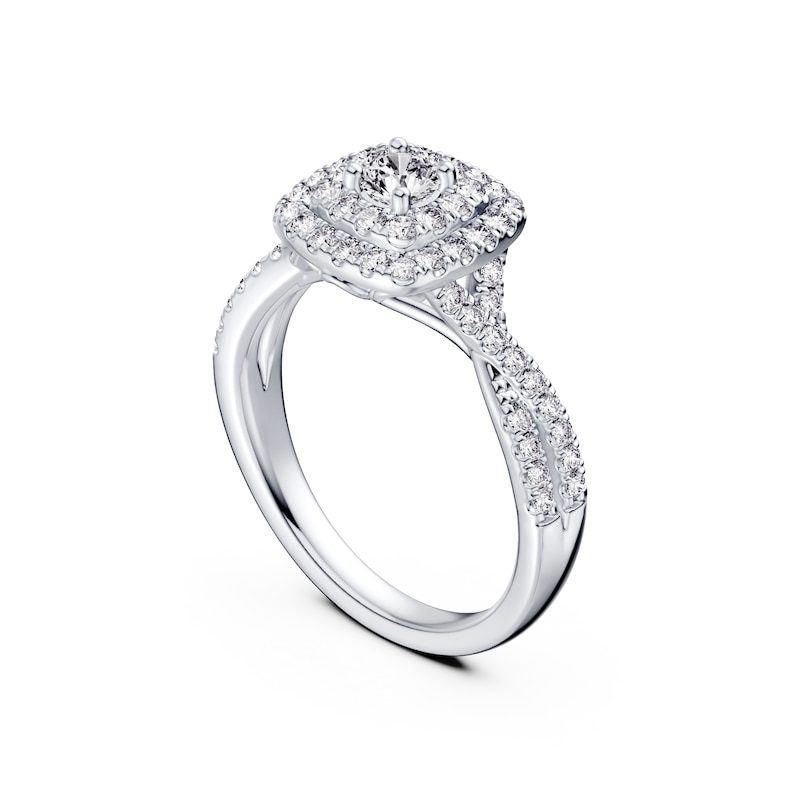 Main Image 3 of Platinum 0.75ct Diamond Twisted Shoulder Halo Ring