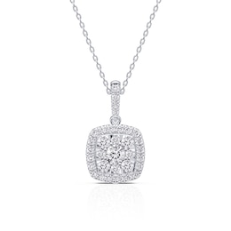 Platinum White 0.50ct Diamond Cushion Shaped Cluster Pendant Necklace