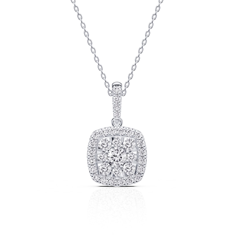 Main Image 1 of Platinum White 0.50ct Diamond Cushion Shaped Cluster Pendant Necklace