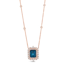 Le Vian 18ct Rose Gold Deep Sea Blue Topaz & Diamond Halo Necklace