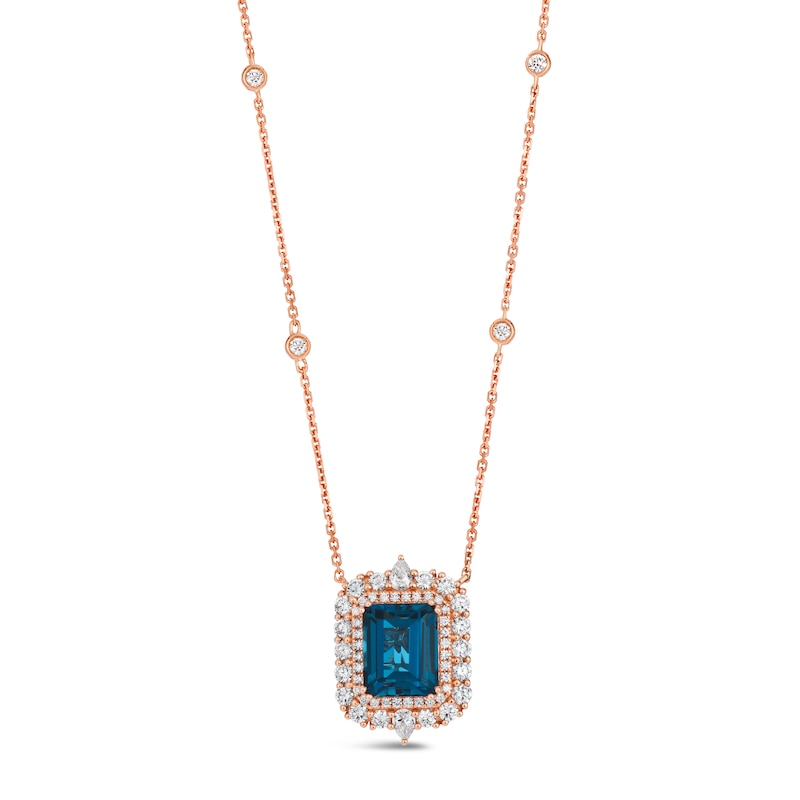 Main Image 1 of Le Vian 18ct Rose Gold Deep Sea Blue Topaz & Diamond Halo Necklace